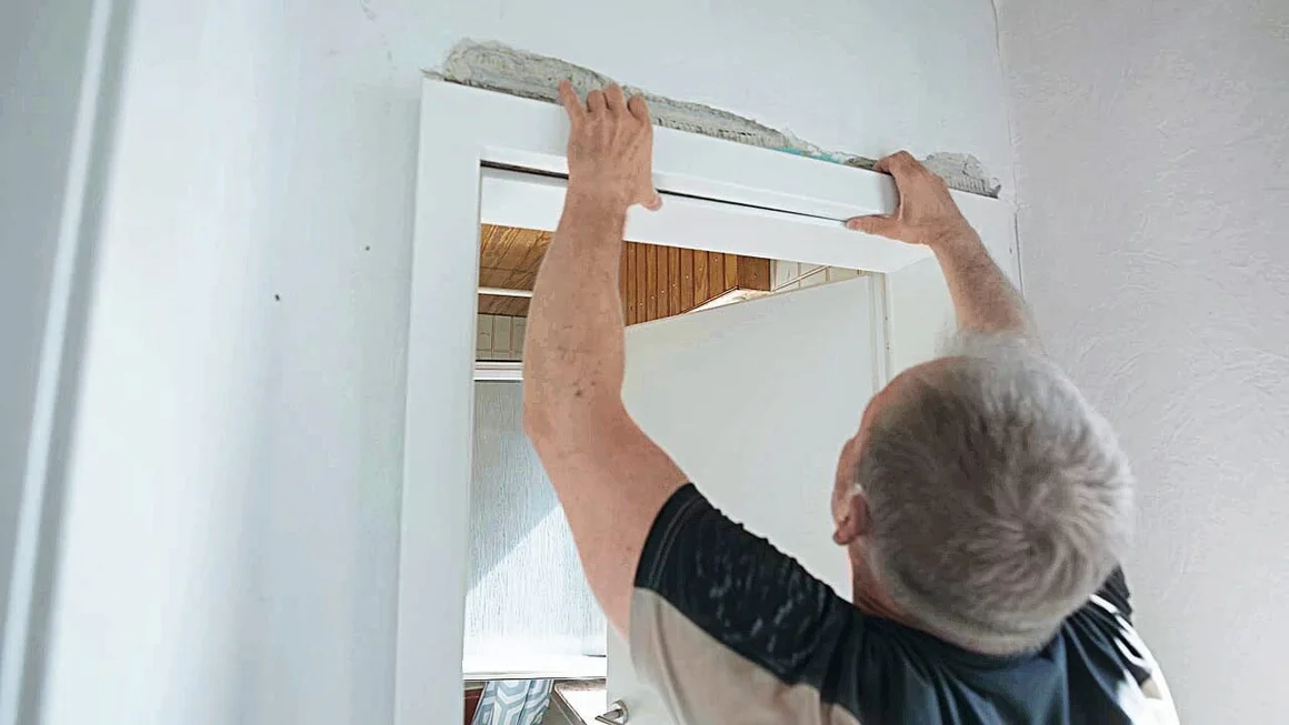 Person montiert Türrahmen.